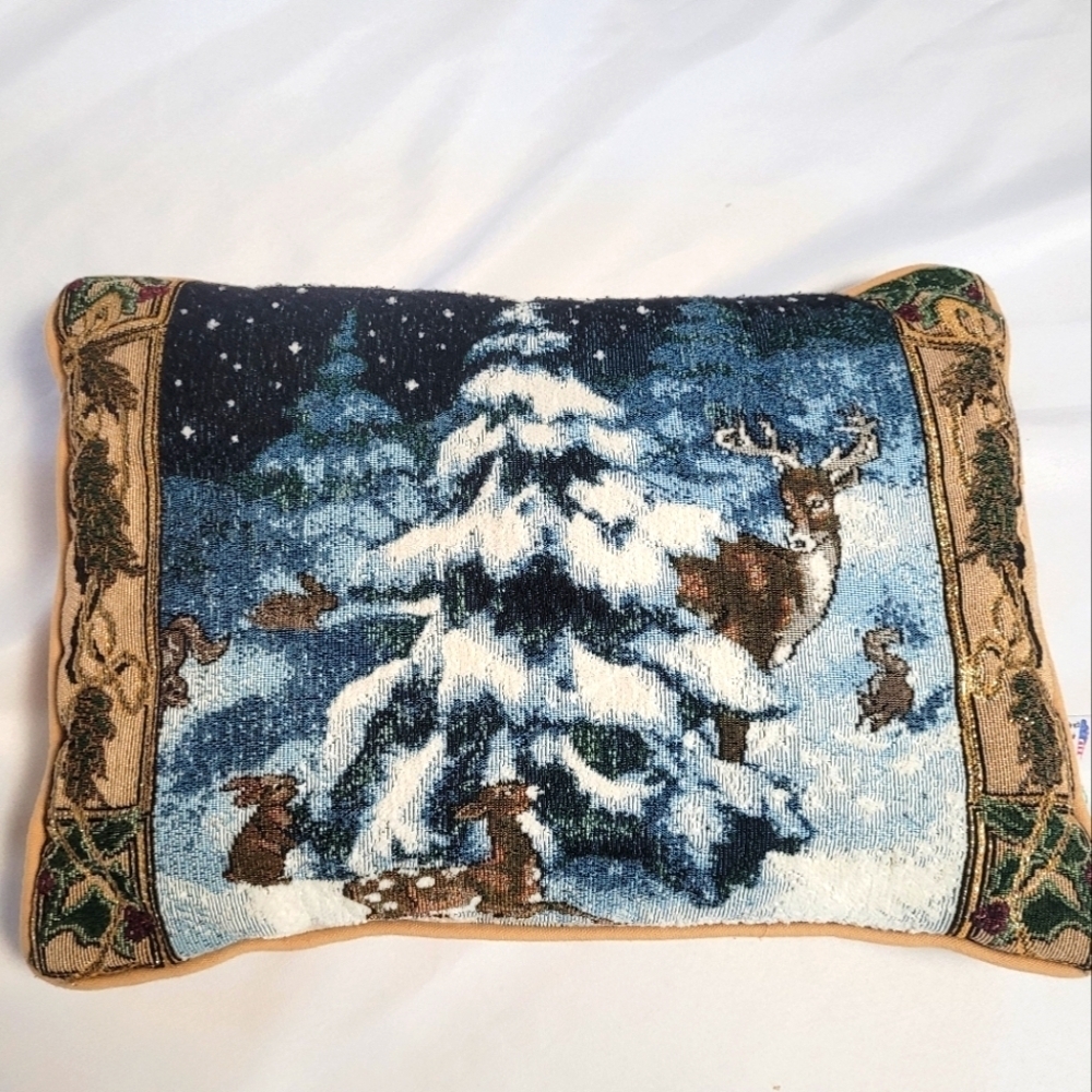 Riverdale Winter Scene Deer Tapestry Throw Pillow 16x12